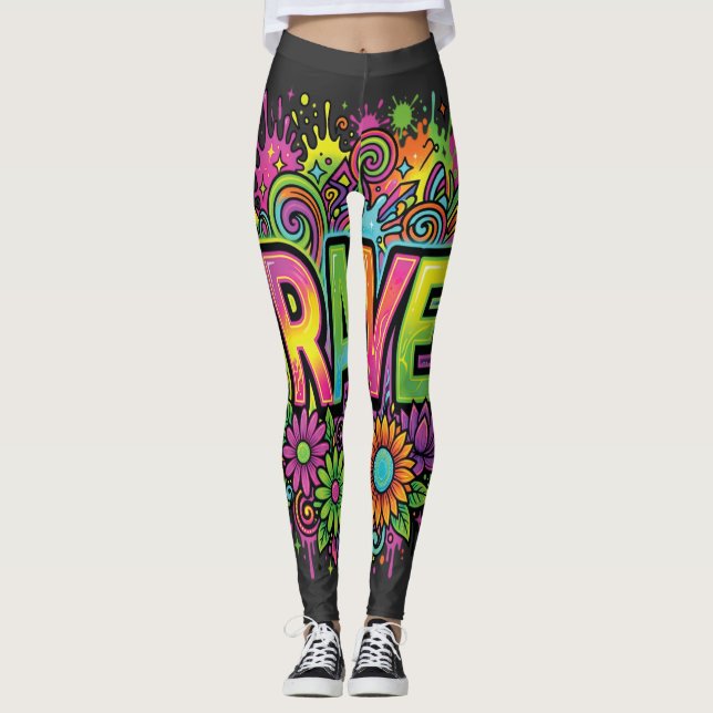 Leggings Fleurs Néon RAVE (Devant)
