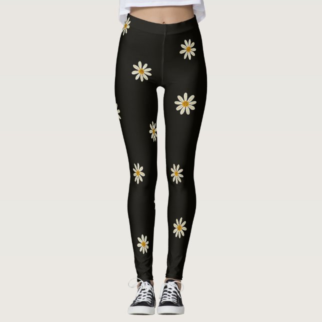 Leggings Fleurs noir et blanc  (Devant)