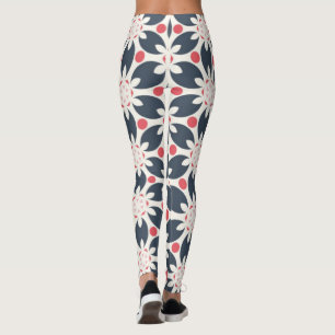 Leggings Fleurs noires et points roses Motif
