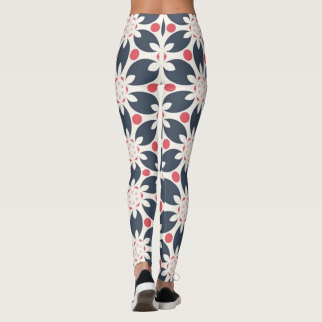 Leggings Fleurs noires et points roses Motif (Dos)