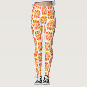 Leggings Fleurs Oranges, Motif De Fleurs, Motif Floral