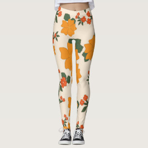 Leggings Fleurs Oranges, Motif Floral, Motif De Fleurs