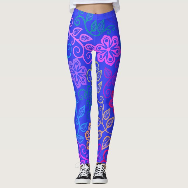 Leggings Fleurs pastel bleu (Devant)