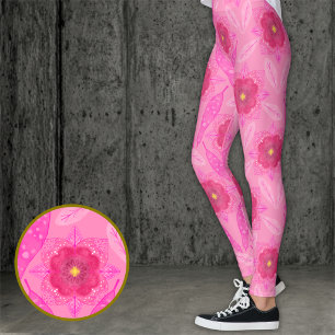 Leggings Fleurs peintes à la main rose
