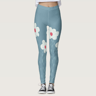 Leggings Fleurs pleurs printemps bleu brillant amusant