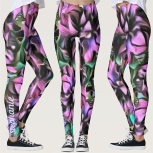 Leggings Fleurs pourpres de pourpre de corn rose 2190