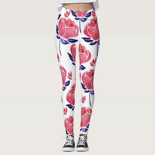 Leggings Fleurs printanières, aquarelle motif sans couture. (Devant)