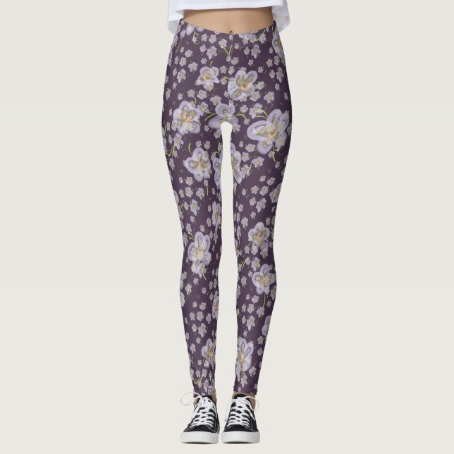 Leggings Fleurs printanières Jambes violettes (Devant)