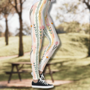 Leggings Fleurs rayées pastel aquarelle vintage