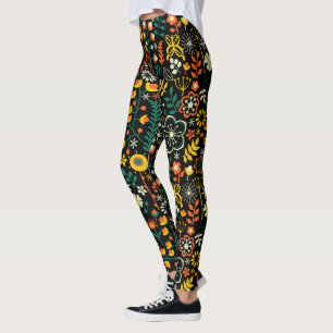 Leggings Fleurs rétro colorées Motif