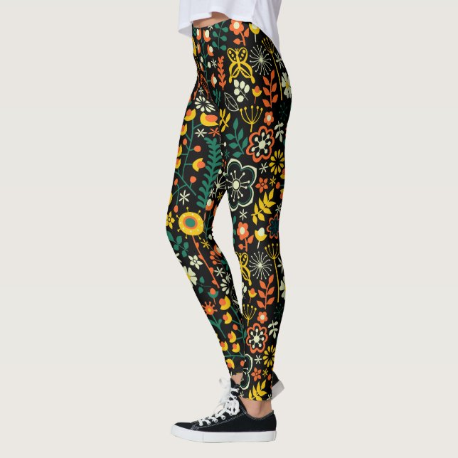 Leggings Fleurs rétro colorées Motif (Gauche)
