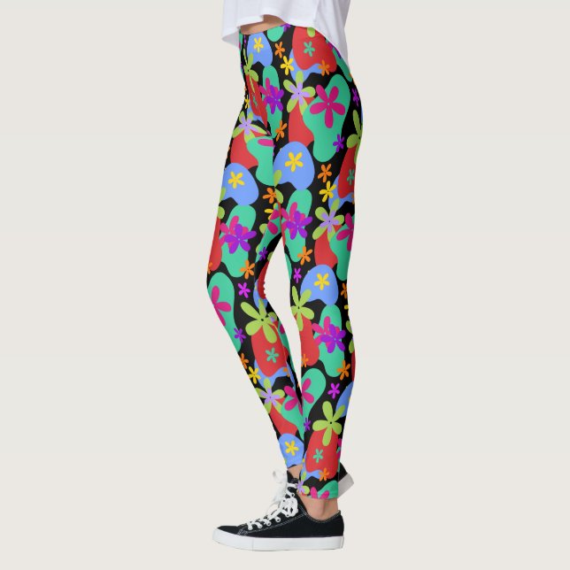 Leggings Fleurs rétro couleur motif transparente (Gauche)