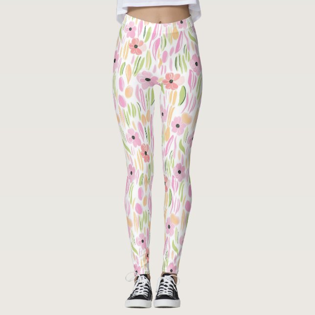Leggings Fleurs Rétro Pastel (5) (Devant)