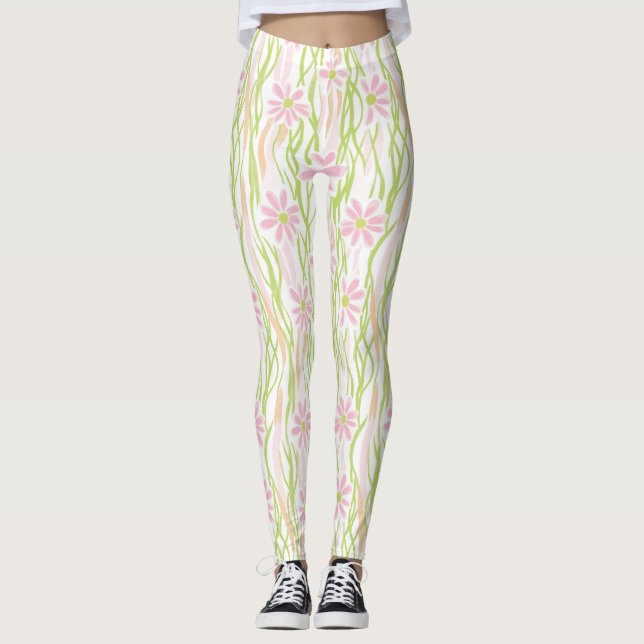 Leggings Fleurs Rétro Pastel (8) (Devant)
