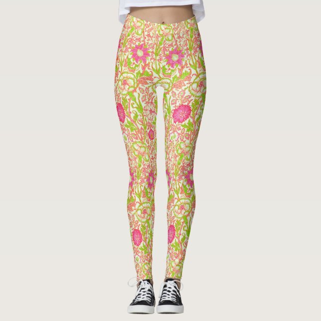 Leggings Fleurs rose et vert (Devant)