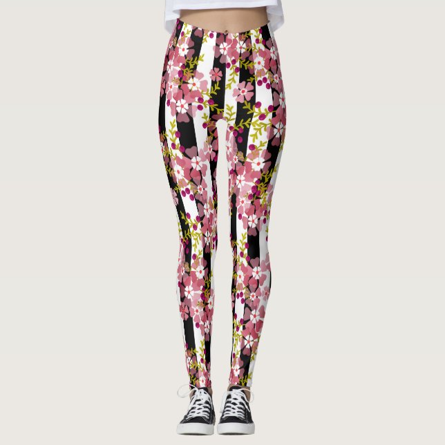 Leggings Fleurs roses (Devant)