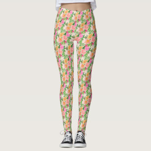 Leggings Fleurs roses aquarelles tendance sur ivoire