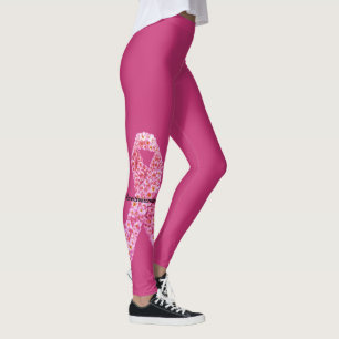Leggings Fleurs roses Cancer du sein Soutien Ruban