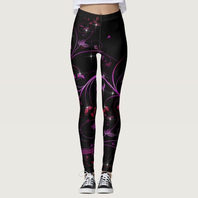 Leggings Fleurs roses chaudes (Devant)