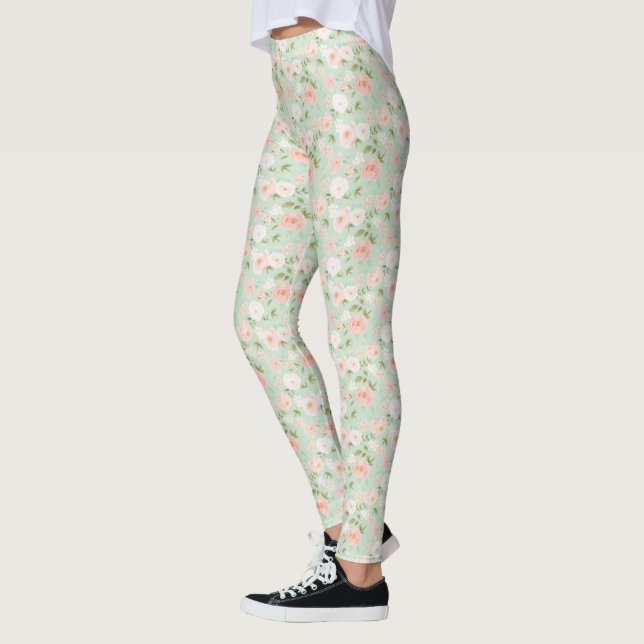Leggings Fleurs Roses d'aquarelle en rose et en rose (Gauche)