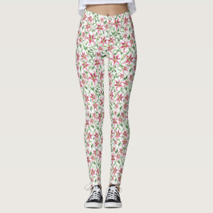 Leggings Fleurs roses de lis - lis floraux vintages