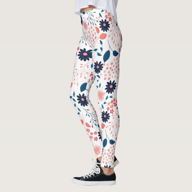 Leggings Fleurs roses et bleues motif (Gauche)