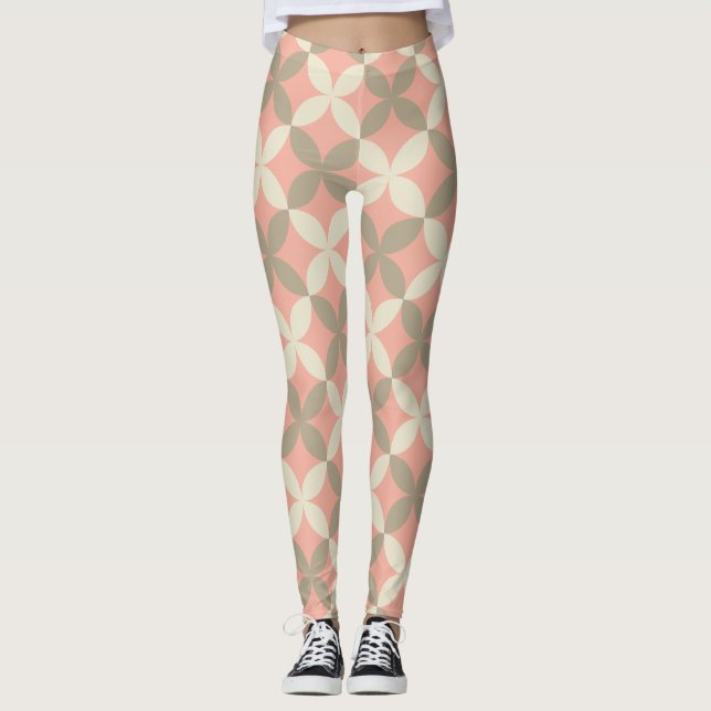 Leggings fleurs roses et motifs feuille gris (Devant)