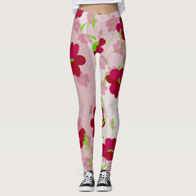 Leggings Fleurs roses et rouges - Floral (Devant)
