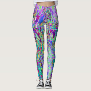 Leggings Fleurs roses et violettes abstraites psychédélique