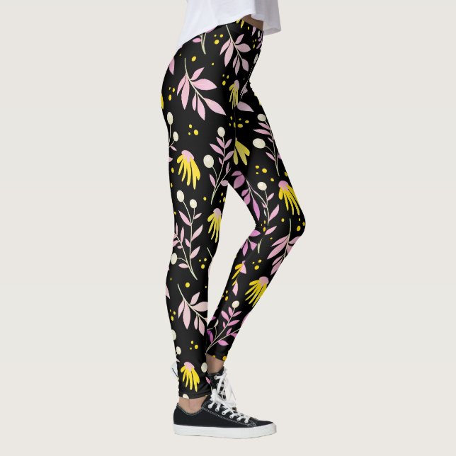 Leggings Fleurs roses + jaunes (Droite)