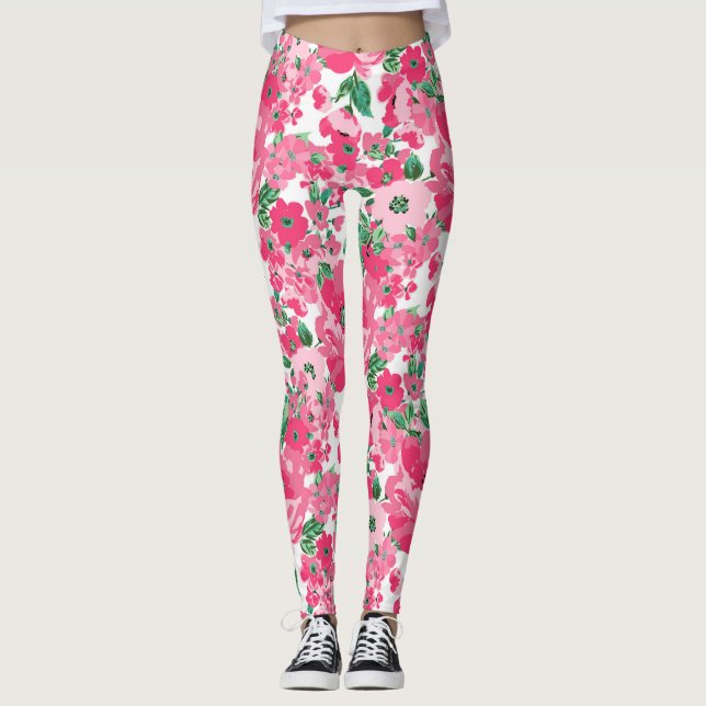 Leggings Fleurs roses peintes à la main mignonne Design bla (Devant)
