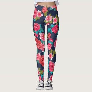 Leggings Fleurs roses rouges