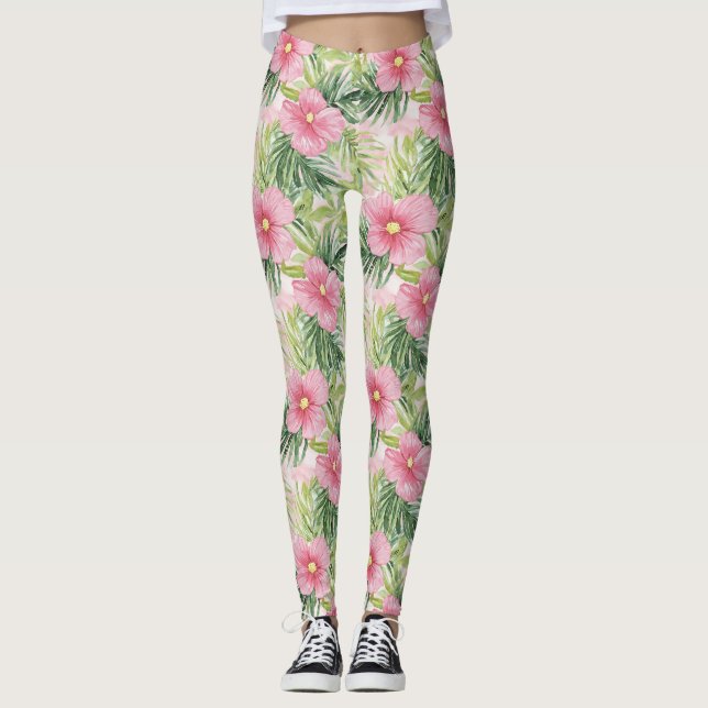 Leggings Fleurs roses tropicales (Devant)