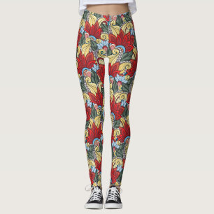 Leggings Fleurs Rouge Jaune Bleu Vert Et Fleurs