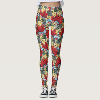 Leggings Fleurs Rouge Jaune Bleu Vert Et Fleurs
