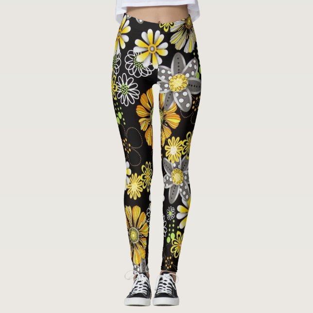 Leggings Fleurs rougeoyant dans des guêtres d'obscurité (Devant)