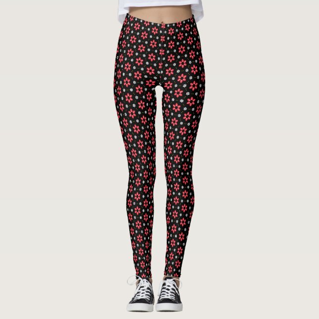 Leggings Fleurs rouges (Devant)