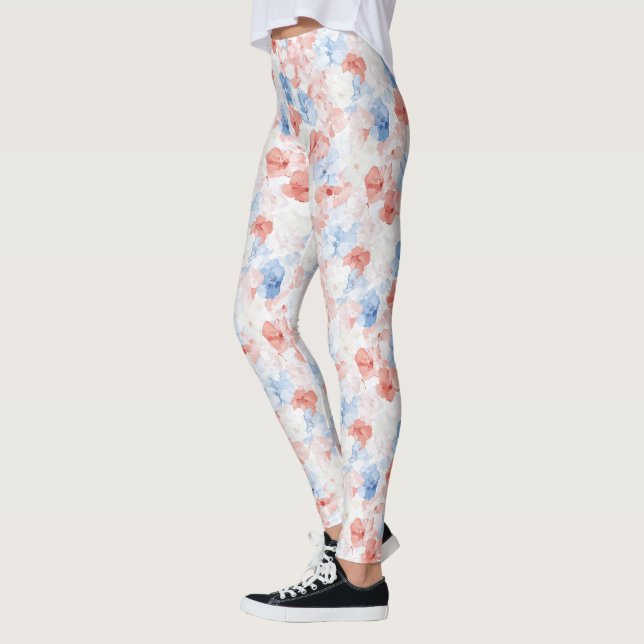 Leggings Fleurs rouges bleues (Gauche)