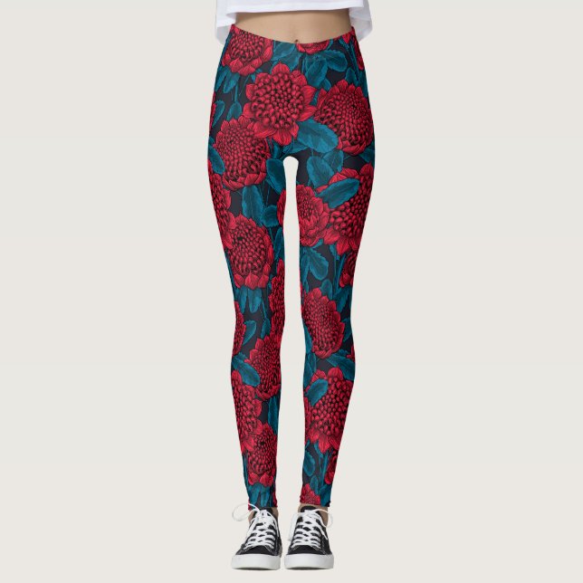 Leggings Fleurs rouges de waratah (Devant)