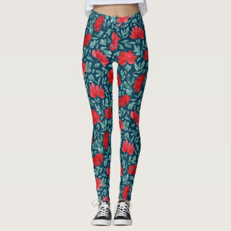 Leggings Fleurs rouges dessinées à la main sur débardeur ar