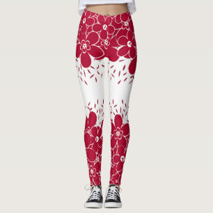 Leggings Fleurs rouges marguerites sur arrière - plan blanc