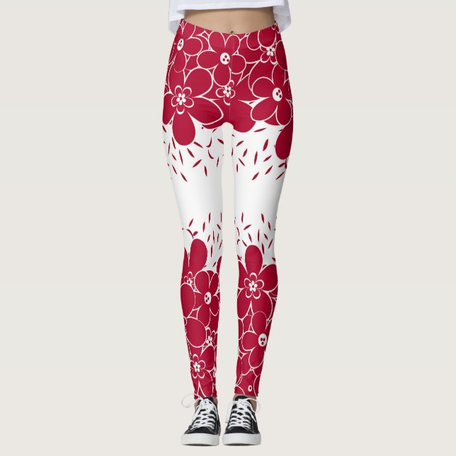 Leggings Fleurs rouges marguerites sur arrière - plan blanc (Devant)
