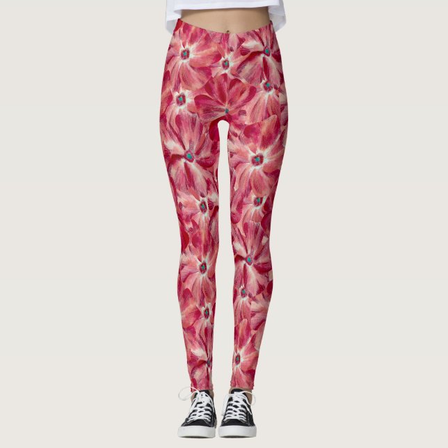 Leggings Fleurs rouges modernes aquarelle motif floral (Devant)