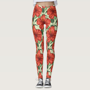 Leggings Fleurs rouges motifs à fleurs tropicales