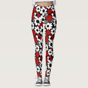 Leggings Fleurs rouges, noires et blanches