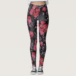 Leggings Fleurs rouges sur un arrière - plan gris-noir.