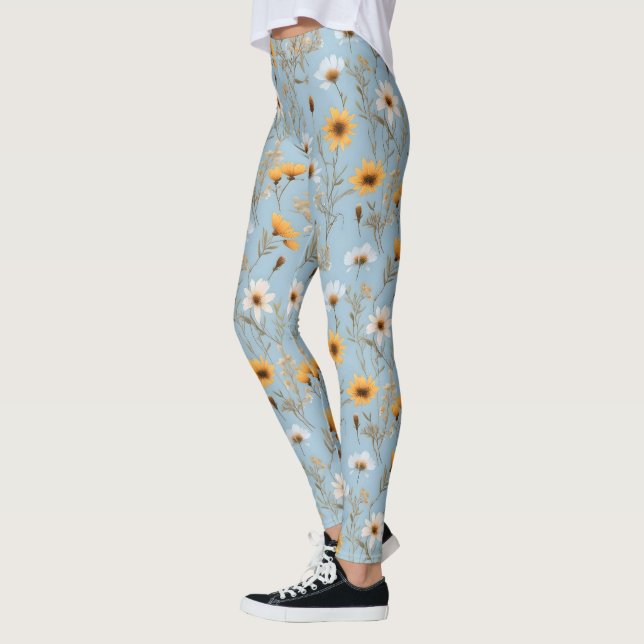 Leggings Fleurs sauvages Australiens Sur Bleu, (Gauche)