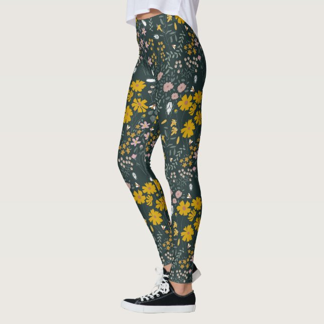 Leggings Fleurs sauvages bohémiens de la moutarde (Gauche)