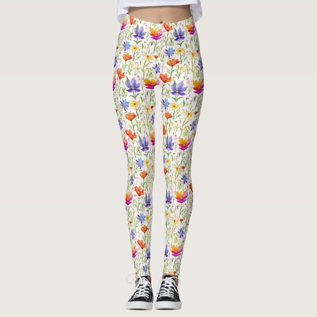 Leggings Fleurs sauvages colorés dans un champ (Devant)
