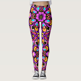 Leggings Fleurs sauvages en néon de style Blacklight